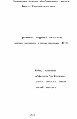 Статья "Организация внеурочной деятельности  школьников в условиях реализации ФГОС