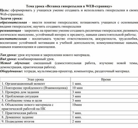 Обложка для материала Тема урока «Вставка гиперссылки в WEB-страницу»