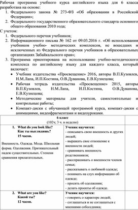 Адаптированная рабочая программа по английскому языку для 6 класса (УМК Кузовлев)