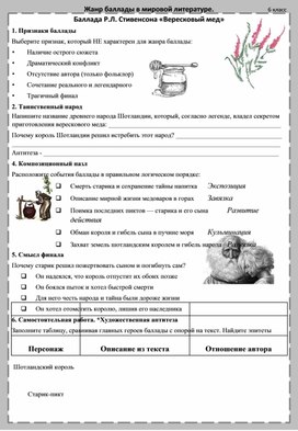 Обложка для материала Раздаточный материал "Лист открытий" к уроку внеклассного чтения по теме "Жанр баллады в мировой литературе. Р.Л.Стивенсон "Вересковый мед"