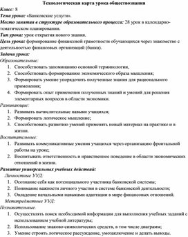 Обложка для материала Урок обществознания для 8 класса  на тему "Банковские услуги"