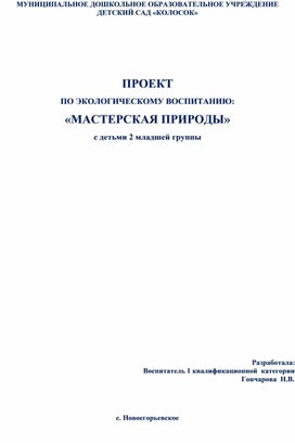 Проект "Мастерская природы" младший дошкольный возраст