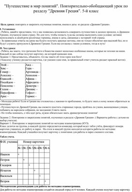 Обложка для материала "Путешествие в мир понятий". Повторительно-обобщающий урок по разделу "Древняя Греция". 5-й класс