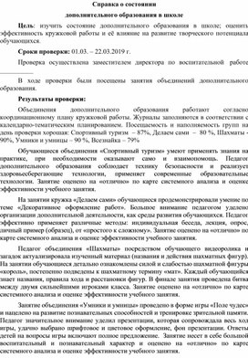 Справка о состоянии дополнительного образования в школе