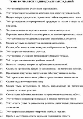 Обложка для материала ТЕМЫ ВАРИАНТОВ ИНДИВИДУАЛЬНЫХ ЗАДАНИЙ