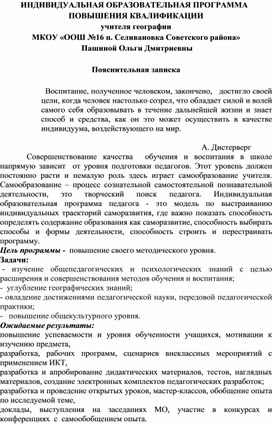 Индивидуальная программа повышения квалификации учителя