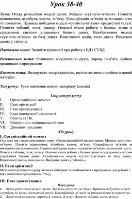 Обложка для материала Тема: Огляд реляційної моделі даних. Модель «сутність-зв’язок». Поняття відношення, атрибута, ключа, зв’язку. Класифікація зв’язків за множинністю та повнотою.