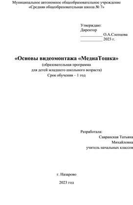 Обложка для материала Программа ДО "МедиаТошка"