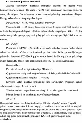 Matritsali printer  modellari