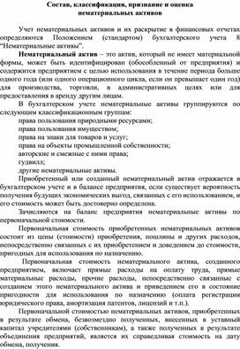 Обложка для материала Состав, классификация, признание и оценка  нематериальных активов