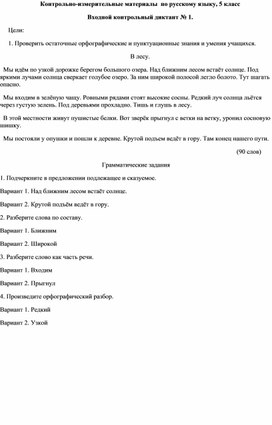 Контрольно-измерительные материалы  по русскому языку, 5 класс