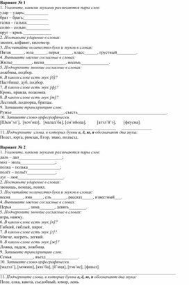 Проверочная работа по теме "Фонетика" (5 класс)