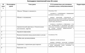 Календарно-тематическое планирование 10 класс к УМК " Options" для 10 класса общеобразовательных учреждений (Маневич Е.Г., Полякова А.А.) 4 четверть .