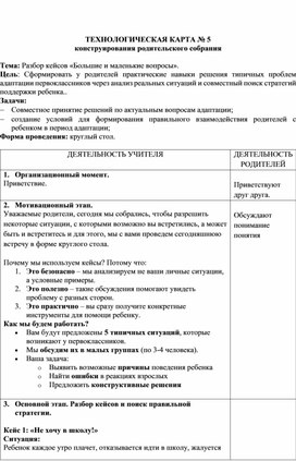 Обложка для материала Конспект родительского собрания на тему: Разбор кейсов "Большие и маленькие вопросы"