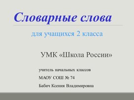 Обложка для материала Работа со словарными словами на уроках русского языка