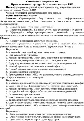 Обложка для материала Самостоятельная работа по теме Проектирование структуры базы данных методом ERD
