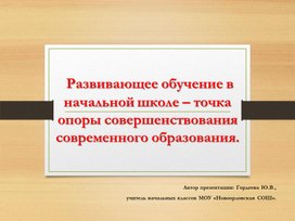 Обложка для материала Развивающее обучение в начальной школе – точка опоры совершенствования современного образования.