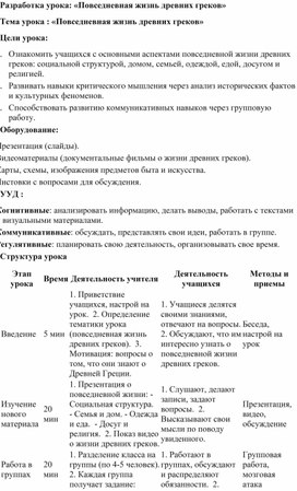 Обложка для материала Разработка урока: «Повседневная жизнь древних греков»