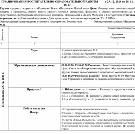 ПЛАНИРОВАНИЯ ВОСПИТАТЕЛЬНО-ОБРАЗОВАТЕЛЬНОЙ РАБОТЫ   Тема: «Встречаем Новый год»