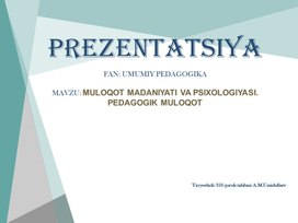 Презентация по дисциплине: "Umumiy Pedagogika" на тему: ""