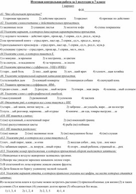 Контрольная работа по русскому языку в 7 классе за 1 полугодие