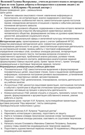 Урок  литературы  по теме 2Уроки доброты и бескорыстного служения людям  в рассказе "Чудесный доктор" А.И. Куприна"