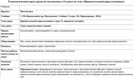 Технологическая карта по математике в 5 классе на тему "Прямоугольный параллелепипед"