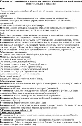 Обложка для материала Конспект НОД по художественно-эстетическому развитию (рисование) во второй младшей группе "Мандарин и апельсин".