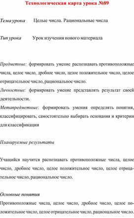 Технологическая карта урока  по  математике