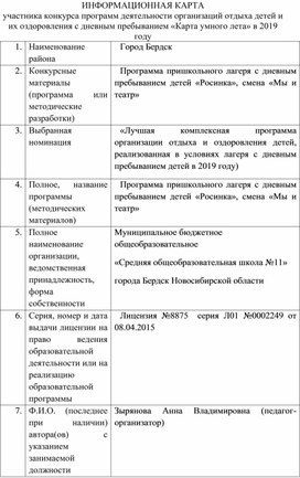 Информационная карта к программе