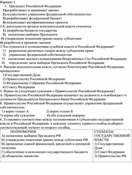Обложка для материала Тест по теме "Органы государственной власти в РФ" 9 класс