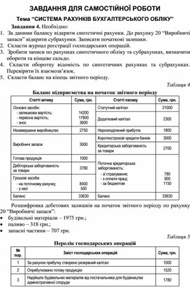 Обложка для материала ЗАВДАННЯ ДЛЯ САМОСТІЙНОЇ РОБОТИ Тема “СИСТЕМА РАХУНКІВ БУХГАЛТЕРСЬКОГО ОБЛІКУ”