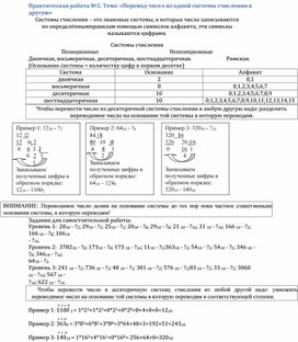 Обложка для материала Практическая работа №2. Тема: «Перевод чисел из одной системы счисления в другую»