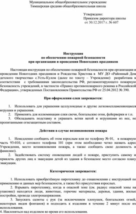 Инструкция по обеспечению пожарной безопасности  при организации и проведении Новогодних праздников