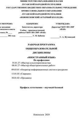 Обложка для материала Программа  «Иностранный язык» в соответствии с ФГОС СПО и на основе ФГОС СОО 72 ч.