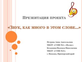 Обложка для материала Презентация проекта"Звук,как много в этом слове..."