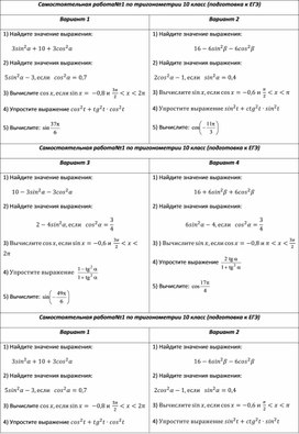 Основные формулы тригонометрии  в заданиях ЕГЭ профильного уровня