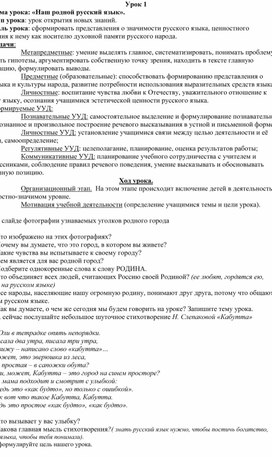 Урок родного русского языка в 5 классе "Наш родной русский язык"