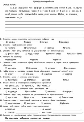 Проверочная работа по русскому языку для 4 класса
