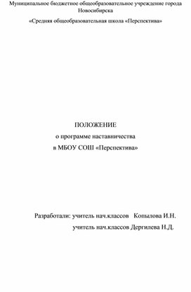 Положение о программе наставничества в МБОУ СОШ «Перспектива»