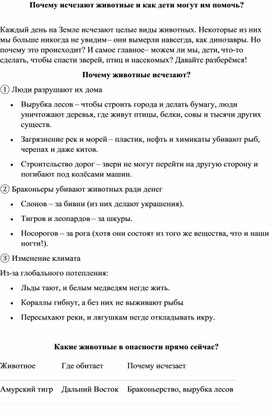 Обложка для материала Методическая разработка Исчезающие животные