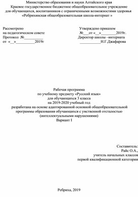 Рабочая программа по русскому языку 3 класс ФГОС 1 вариант