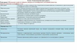 Технологическая карта урока № 2, 8 класс. Свойства твердых тел, жидкостей и газов.