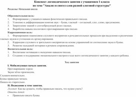 Конспект логопедического занятия с учащимися 1 класса по теме Анализ и синтез слов разной слоговой структуры