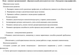 Конспект образовательной деятельности с детьми 6-7 лет "Экскурсия в мир профессий".