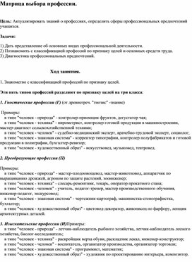 Обложка для материала Матрица выбора профессии