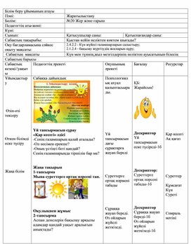 "Жер және ғарыш" 2 сынып .Жаратылыстану