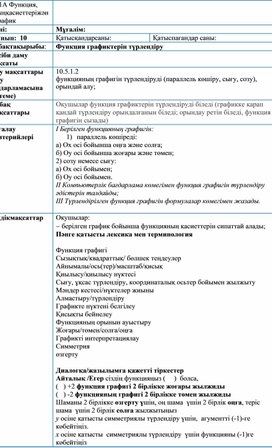 1Функциялардың графиктерін түрлендіру_Қысқа мерзімді жоспар