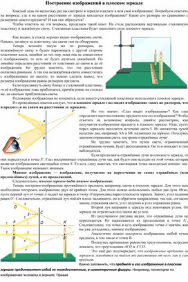 Построение изображений в плоском зеркале