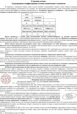 Строение атома. Электронные конфигурации атомов химических элементов